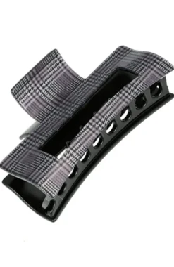 Large Cutout Rectangle Claw Clip - Plaid Black
