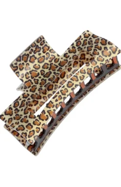 Large Cutout Rectangle Claw Clip - Golden Leopard