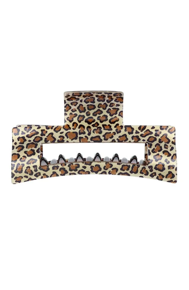 Large Cutout Rectangle Claw Clip - Golden Leopard